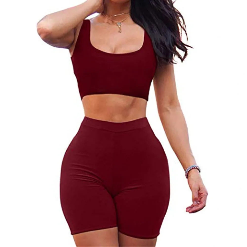 

Women Summer Sportswear Gym Sports Yoga Set Woman 2Pcs Crop Top Shorts SetS Sleeveless Tanks Outfits Women Running Clothes Set