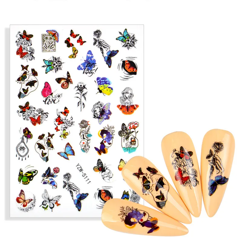 

2021 новые наклейки на ногти бабочки розы Абстрактная живопись леди уход за кожей лица дизайн, украшение для ногтей, маникюр, наклейки для диз...
