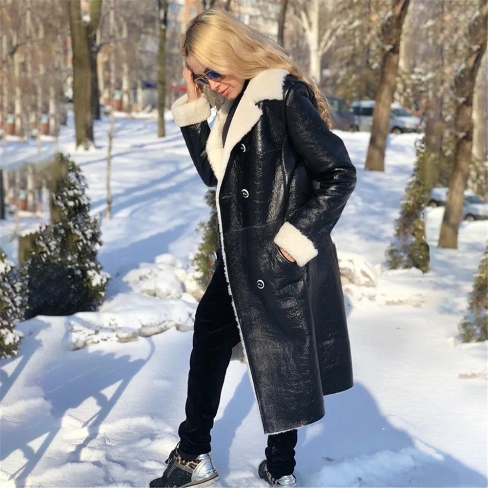 Кожаная куртка для женщин модные свободные с длинным рукавом из искусственного