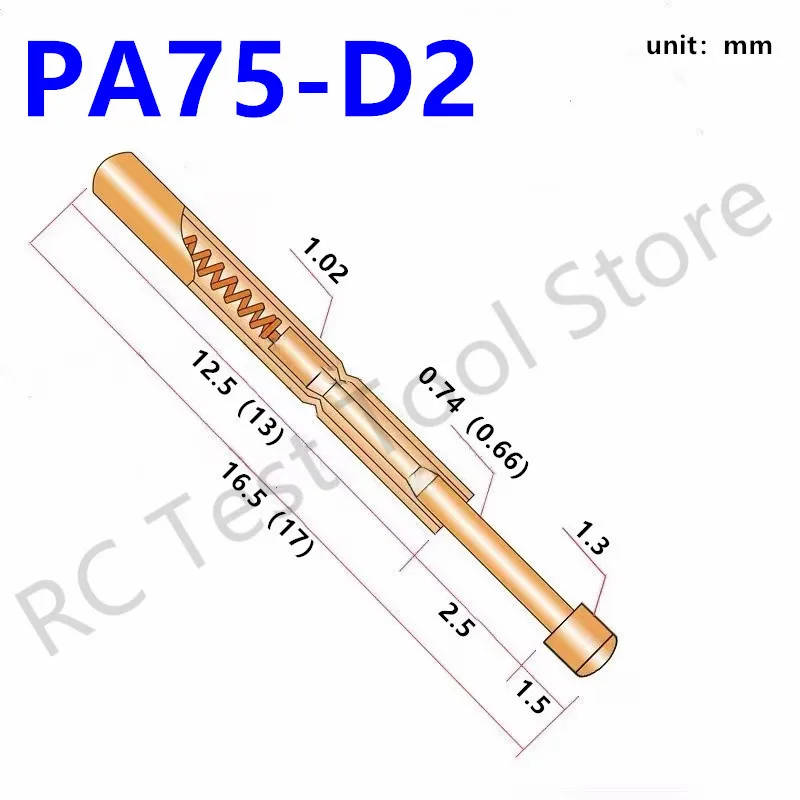 

100PCS PA75-D2 Spring Test Probe PA75-D Test Pin Test Tool 16.5mm Dia1.02mm Gold Needle Tip Dia 1.3mm Pogo Pin P75-D P75-D2