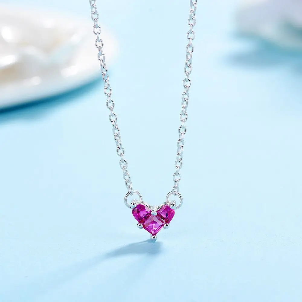 

925 Silver New Fashion Temperament Cute Mini Ruby Love Heart Shaped Clavicle Necklace For Women Exquisite Jewelry Christmas Gift