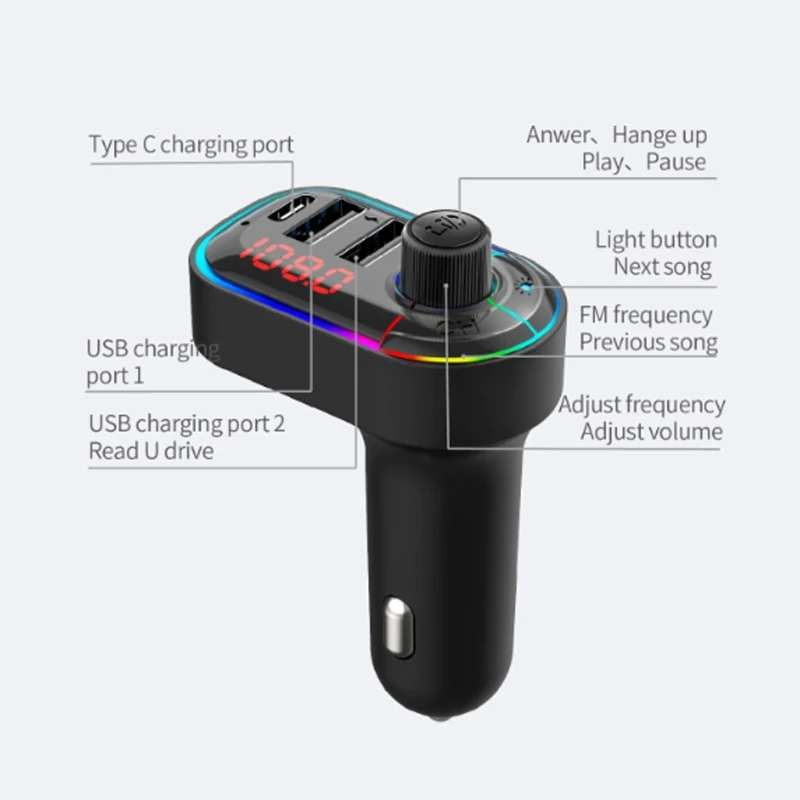 

Handsfree Car Kit Bluetooth 5.0 MP3 Player FM Transmitter Car Autos Dual USB Charger Wireless FM Transmitter MP3 Player with Col