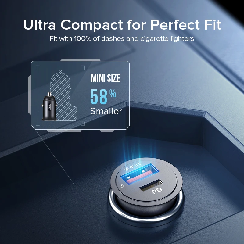 INIU 5A USB Автомобильное зарядное устройство с функцией быстрой зарядки 4 0 QC3.0 Тип C