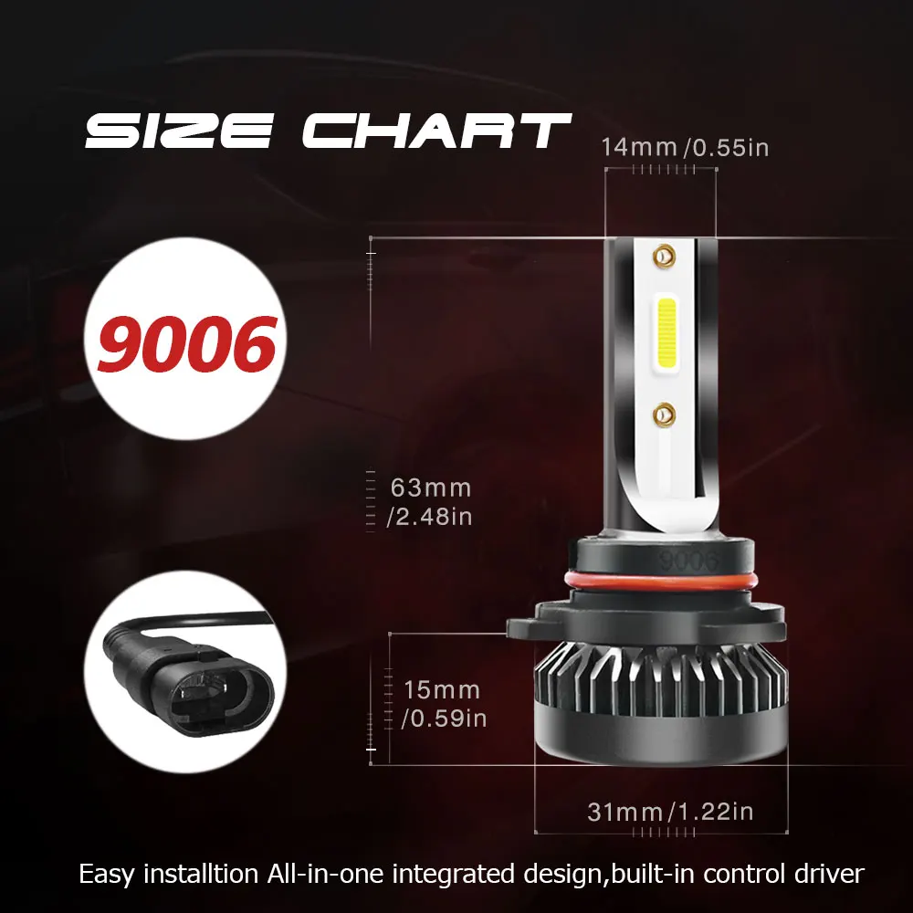 2 шт. H4 светодиодный лампы мини светодиодный фары H1 H7 H8/H9/H11 9005/HB3/H10/9006/HB4 9012 6000K 8000LM/set.12V 24 V