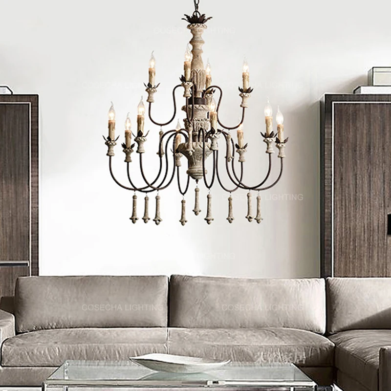 Винтажные фойе люстры большой деревянный блеск деревенское Освещение Подвеска