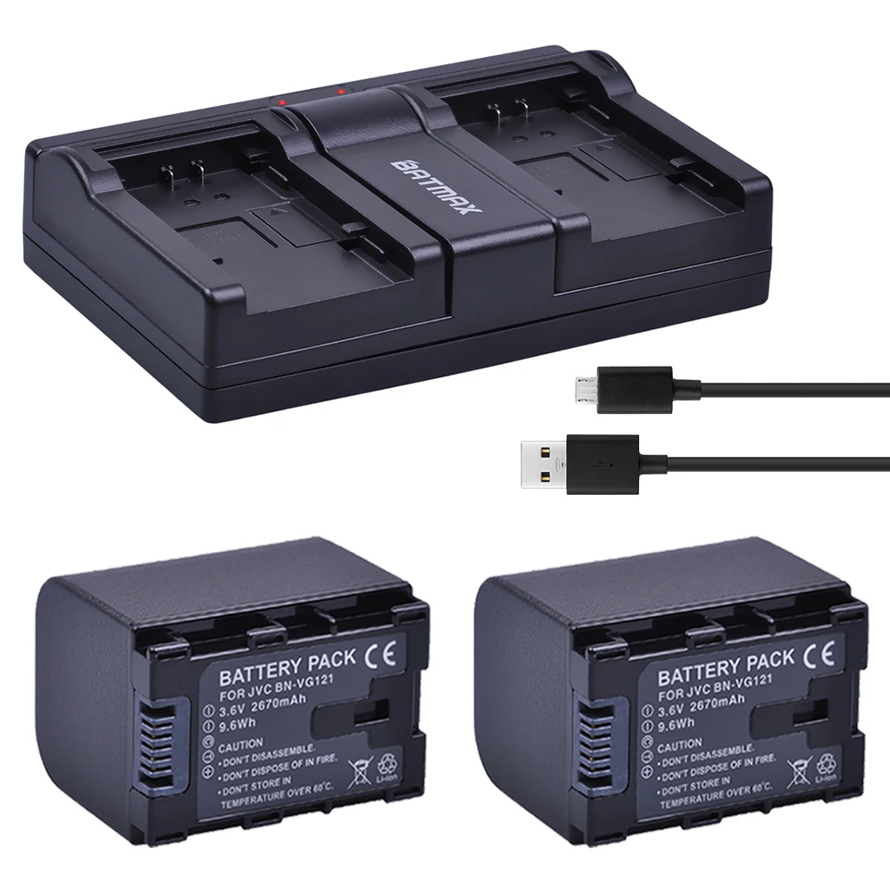Фото Комплект из 2 предметов BN-VG121 2670 мАч BN VG121 BN-VG138 VG114 VG107 Камера батареи + USB двойной