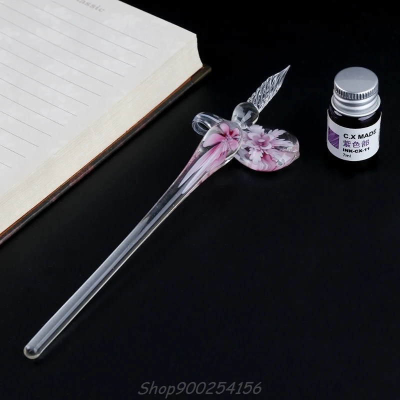 

Vintage Handmade Art Elegant Crystal Floral Glass Dip Pen Sign Ink Pens Gift S02 20 Dropship