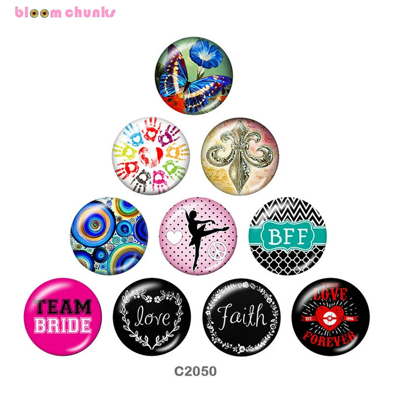 

10pcs/set 12mm/18mm/20mm/25mm/30mm/40mm Round glass cabochon flat back Making findings snap button jewelry C2050