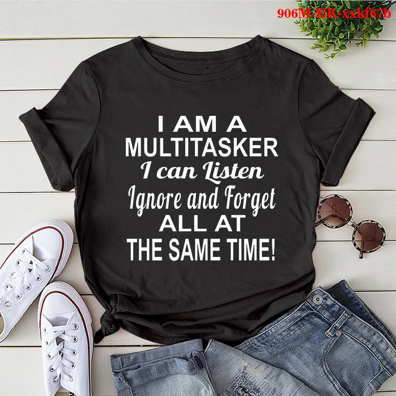 Буквенным принтом Модная футболка с надписью I AM A MULTITASKER harajuku коротким рукавом