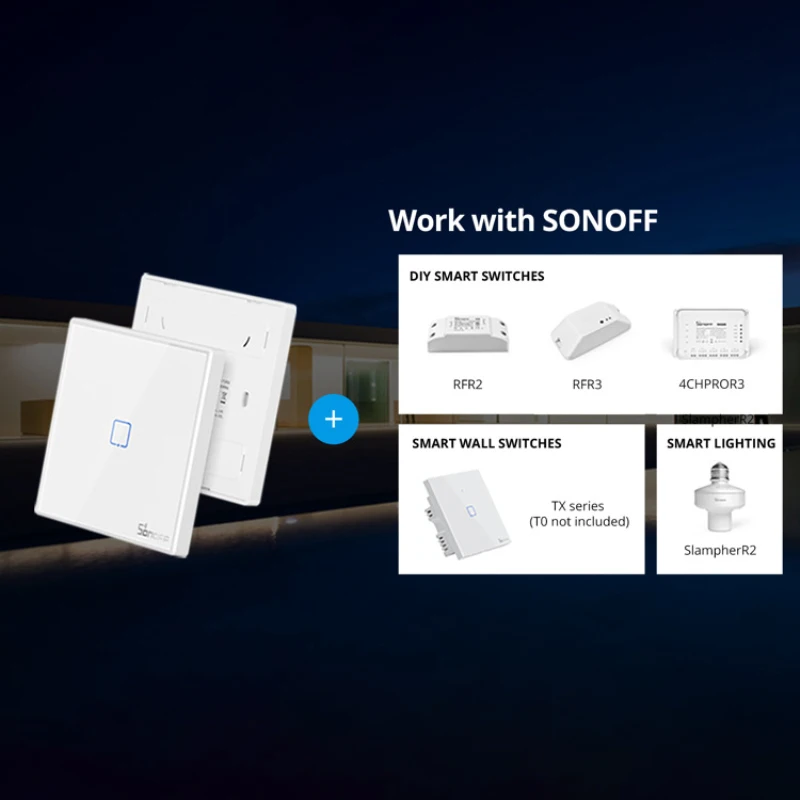 Умный настенный выключатель SONOFF T2 EU-RF 433 двухстороннее управление домашние