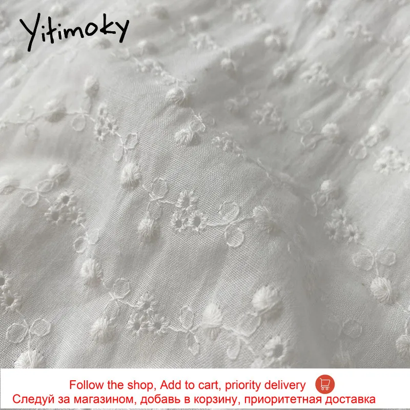 

Yitimoky Women Tshirts White Hollow Out Short Sleeve O-Neck Loose Cotton Classic Casual Summer 2021 New Fashion Clothes Tees
