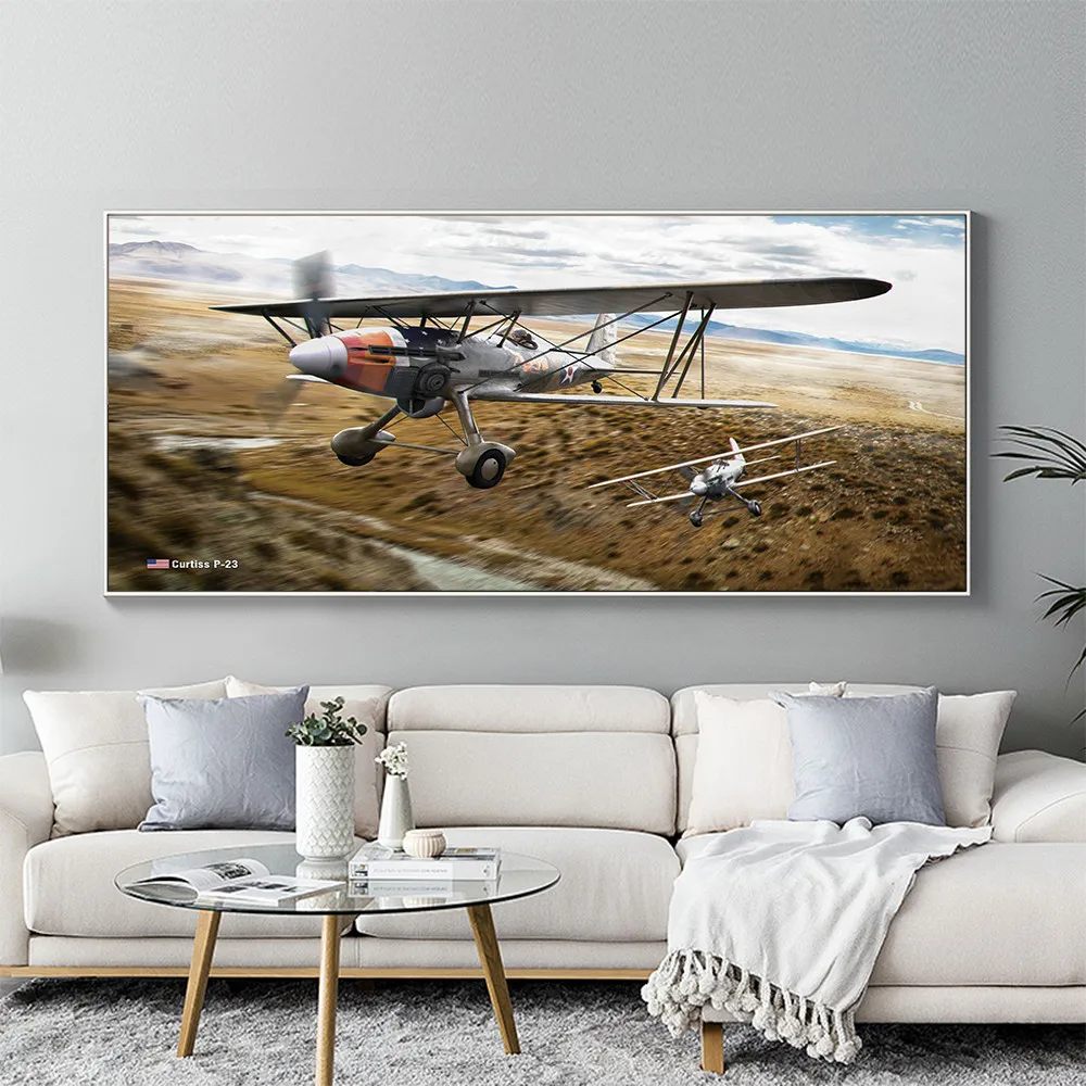 

Aircraft Airplane Landscape World War II fighter living room decoration home wall art decor wood frame fabric posters