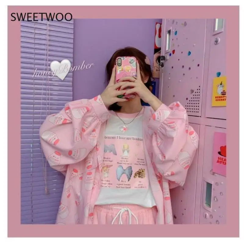 Kawaii блузка женская в Корейском стиле модная рубашка на пуговицах с принтом Kpop