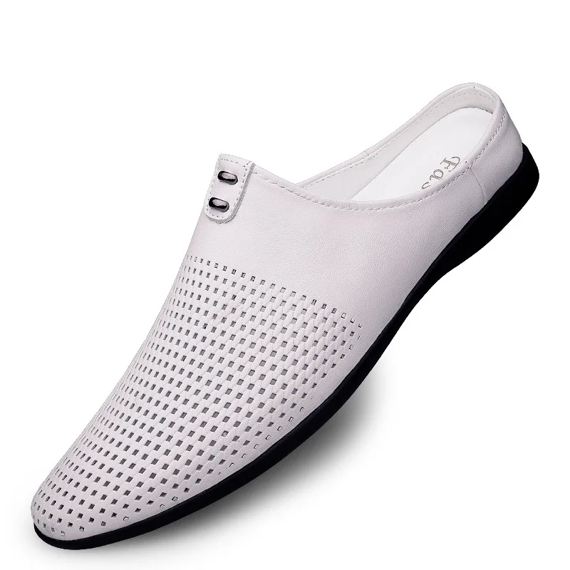 

Half Slippers Men's Tide 2021 Summer New Men's Baotou Slippers Casual Breathable Men's Shoes Soft Leather Beach Shoes