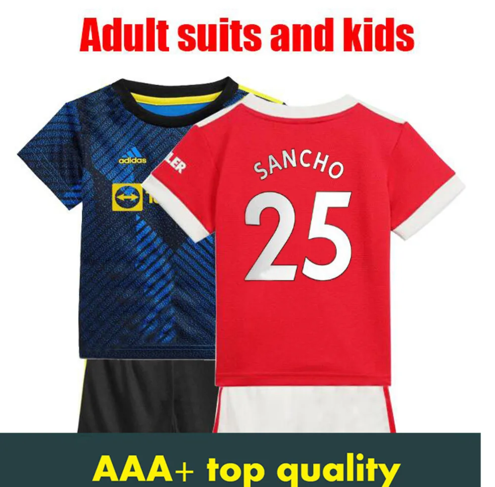 

TOP21/22 Rashford soccer jersey 2021 Cavani Sancho Fernandes 3rd football shirt Adult suit uniforms kids kit+socks