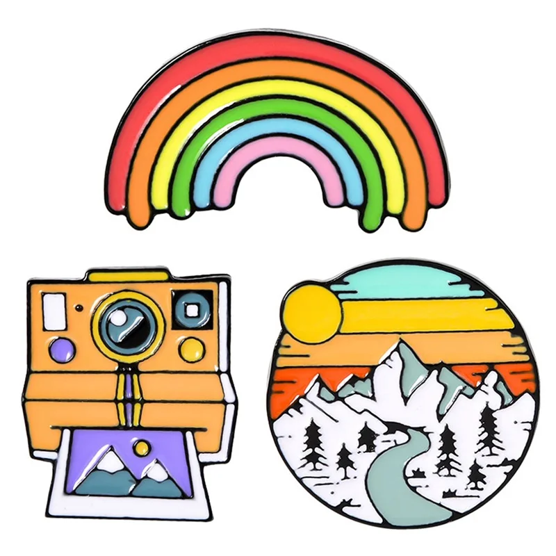 

Rainbow Sunset Retro Camera Film Tape Film Creative Brooch Cartoon Pin Pendant Fixed Clothes Bag Accessories Badge
