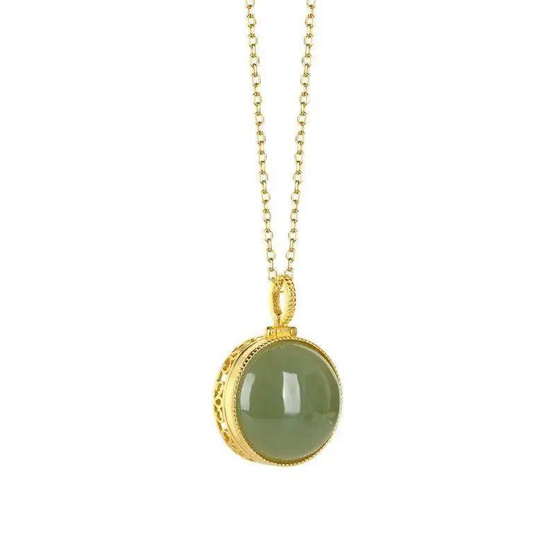 

Beautiful Unsquare Item ~ Great Design Lotus Lucky Pendant 925 Sterling Silver Hetian Jade Inlaid Pendant Vintage Necklace for