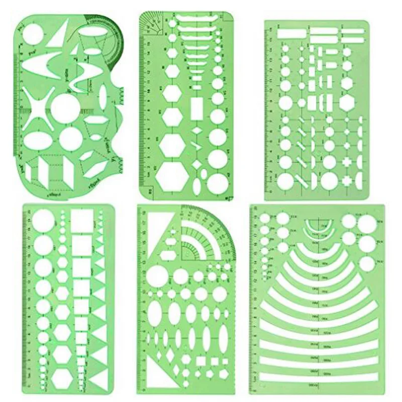 6 pcs/set Rule Transparent Drawing Template Tool Architectural Design Ruler Stencil Measuring | Канцтовары для офиса и дома