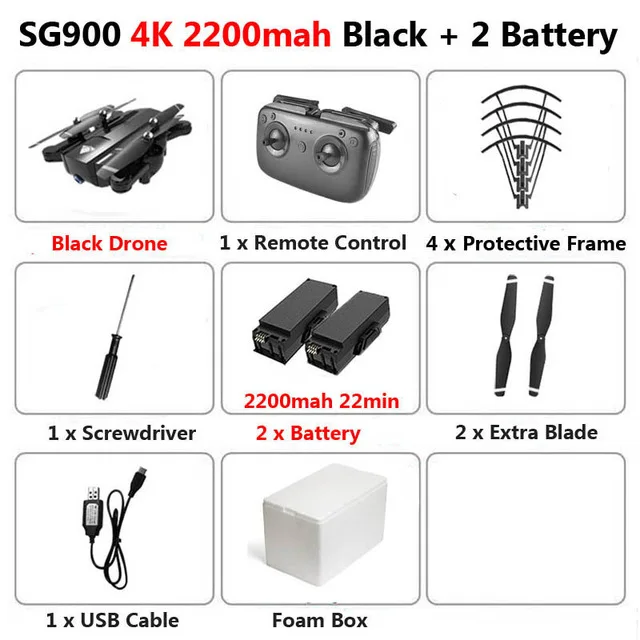 B4K2200mAh2B Foam SG900 50x Zoom RC Drone With 4K HD Camera Professional selfie FPV 22minutes long flight Quadcopter Follow Me Helicopter Toy - Цвет: B4K2200mAh2B Foam