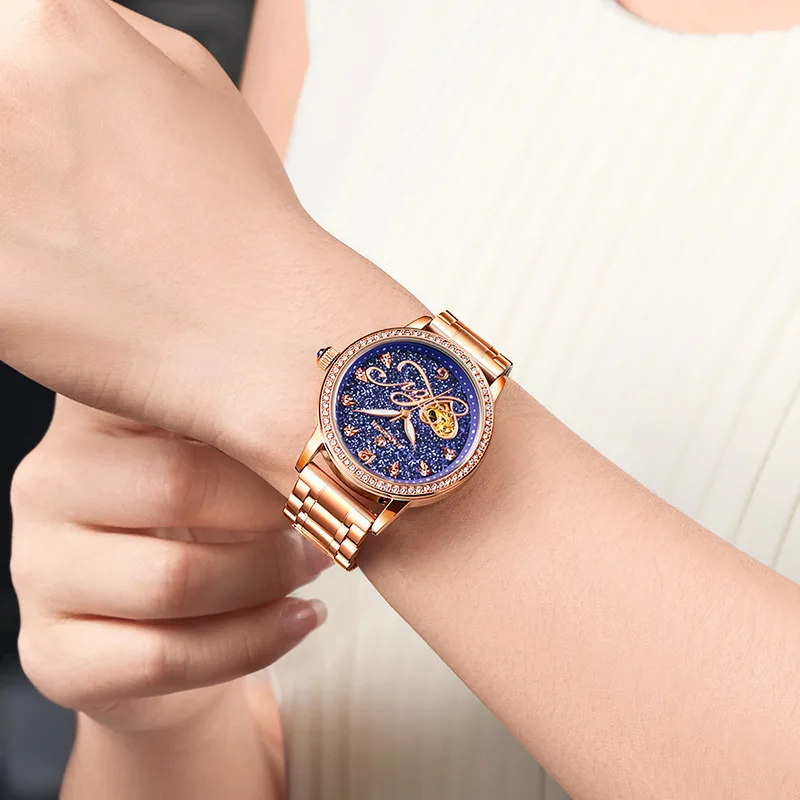 Женские часы модные автоматические механические кварцевые с ремешком из