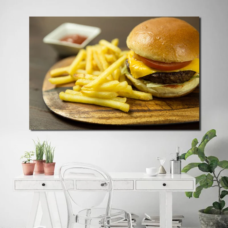 Картина на холсте с изображением картофеля фри говядины бургеров фаст