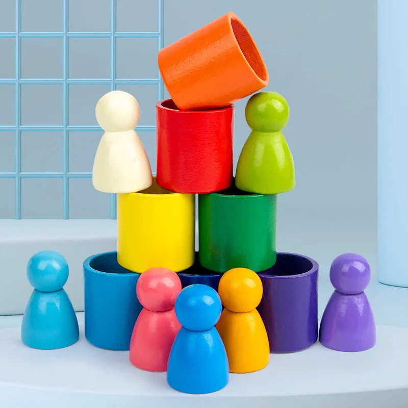 Wooden Rainbow House Toy Set Bucket Building Block Combination Children's Education Toys Creative Stacking Game Stacker | Игрушки и