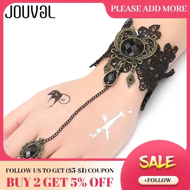 Готический браслет JOUVAL Черная кружевная цепочка на палец жгут женский