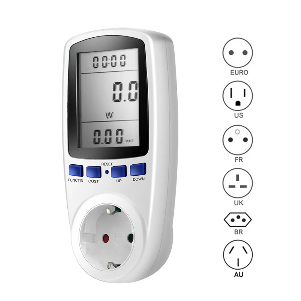 220V AC стандарта ЕС, США, Великобритании цифровой Мощность ваттметр гнездо мощность кВт/ч счетчик энергии FR US UK AU BR измерительный выход Мощность анализатор - изображение