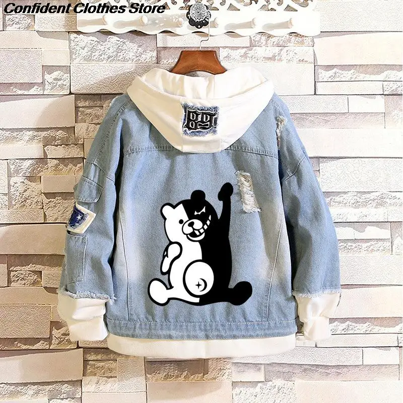 

Cartoon Danganronpa Denim Hoodies Coat Trendy Monokuma Cosplay Jeans Jacket Harajuku Men Women Casual Clothes denim jacket women