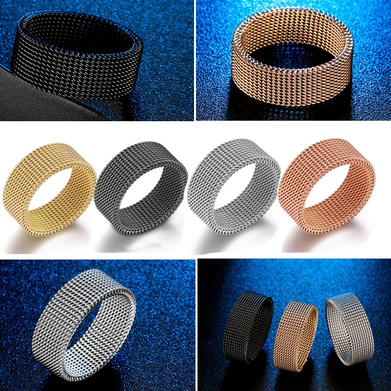 

MFY Fashion 8MM Titanium Stainless Steel Watch Net Ring Non-fading Black Gold Silver Color Ring For Men Party Engagement Jewelry