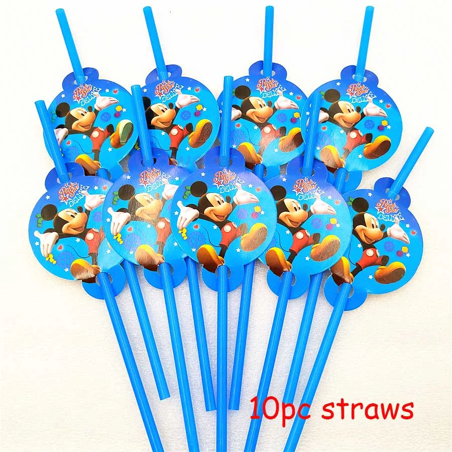 10pc Straws Вечерние скатерти 108*180 см, вечерние скатерти с Микки и Минни Маус, одноразовые Декорации для детского дня рождения - Цвет: 10pc Straws