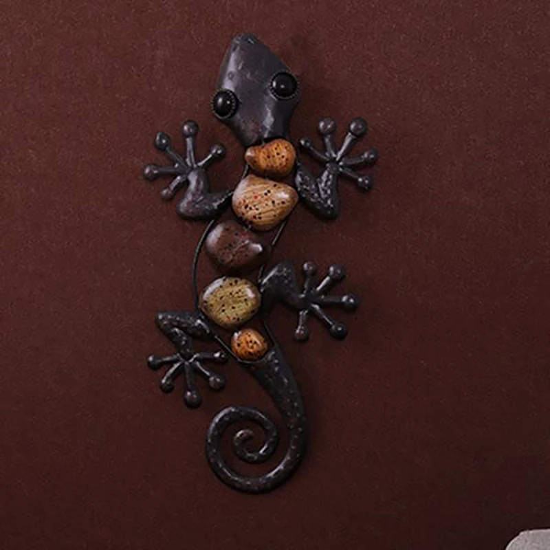 2Pcs Home Decor Metal Gecko Wall for Garden Decoration Outdoor Statues Accessories Sculptures and Animals Jardin |