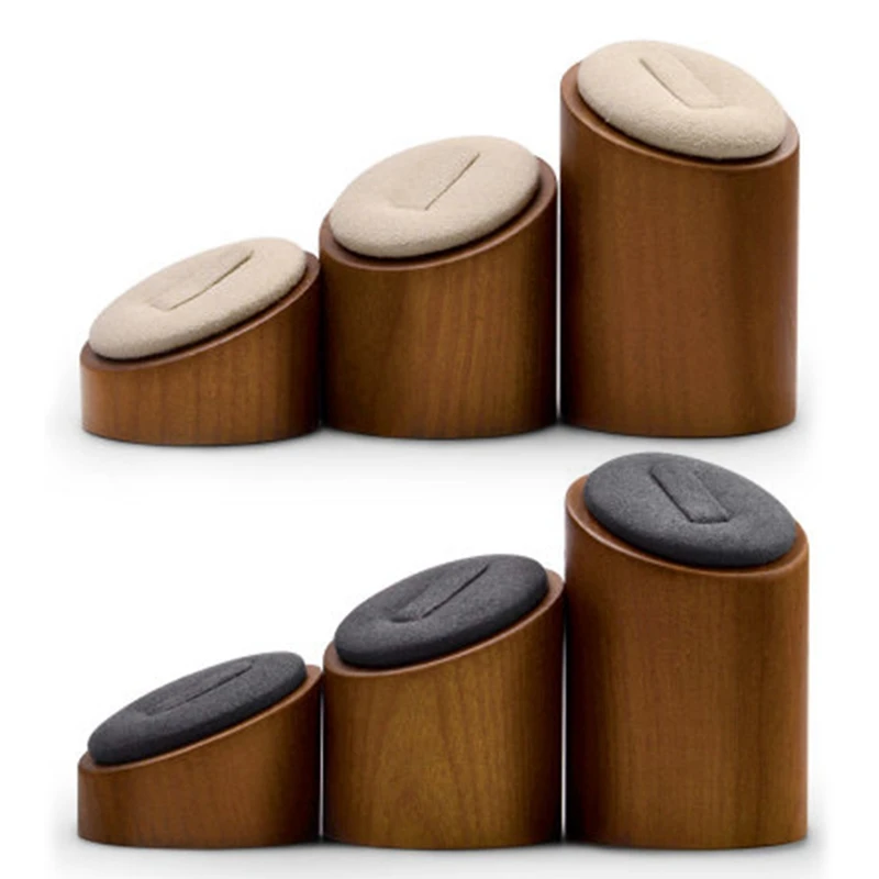

FANXI 2 Set Ring Jewelry Display Stand,Round Ring Display Stand,Jewelry Storage Box for Display Cabinet, Black & Apricot
