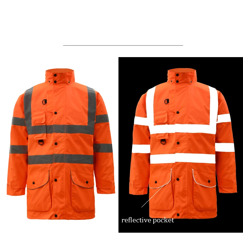 Winter Zipper High Visibility Waterproof Bomber Jacket With Detachable Liner Safety Workwear Clothing Reflective Working Clothes |