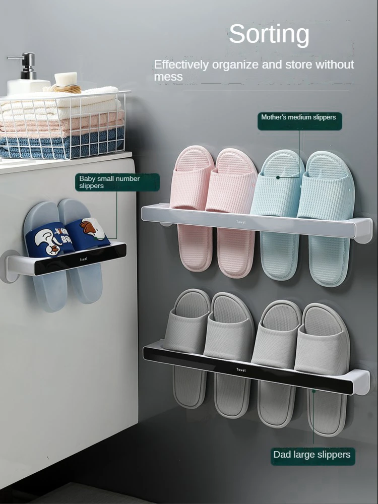 

Bathroom Slippers Rack Bathroom Wall Wall Hanging Toilet Rack Free Perforation Kitchen Storage Household Goods