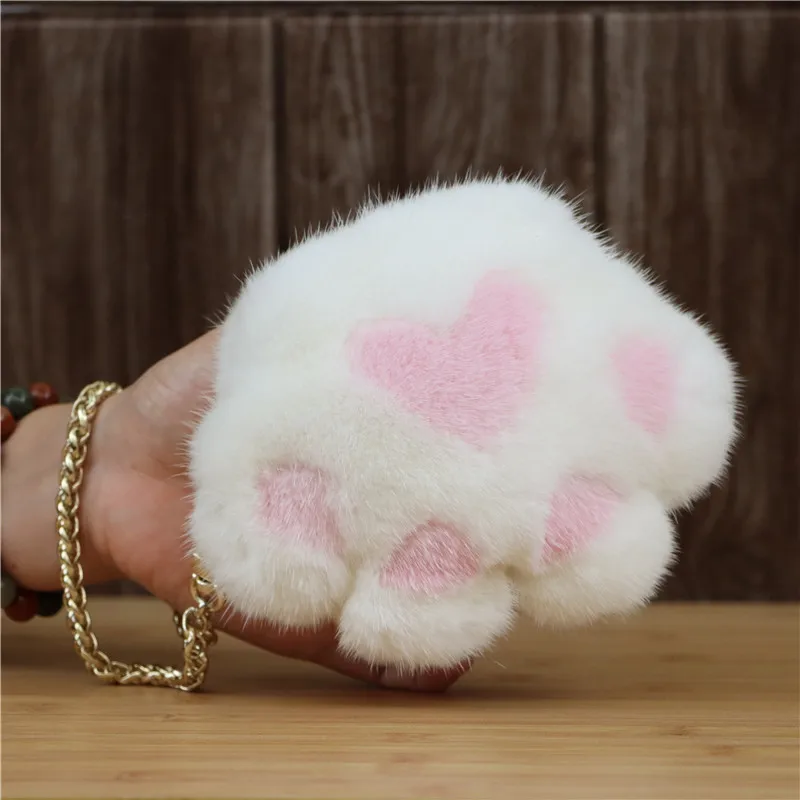 Mink cat scratching bear claw mini messenger bag hand carry coin purse card bag fur cute fresh creative bag