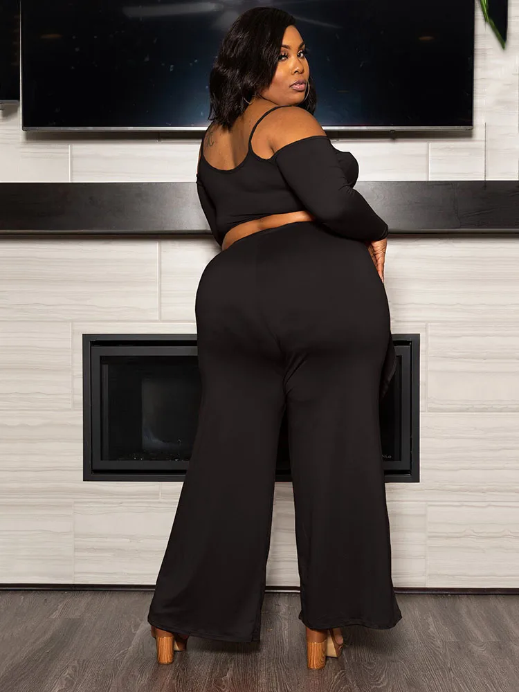 Plus Size 2 Piece Set Women Strap Off Shoulder Top and Wide Leg Pants Ladies Suits Sexy Outfits Wholesale Bulk Dropshipping