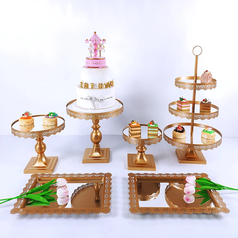 

6Pcs GOLD Cake Stand Cupcake Tray Tools Gome Decoration Dessert Table Decorating Party Suppliers Wedding Display