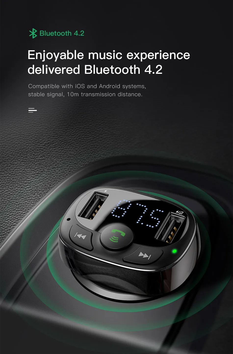 New dual USB Car Charger transmitter Bluetooth hands free FM modulator car charger for Xiaomi mp3