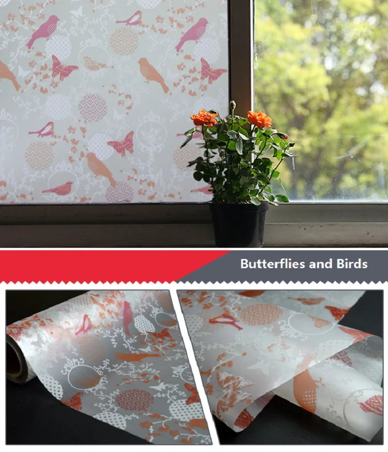 

Decorative Window Film Self-Adhesive Butterfly and Bird Private Decorative Oil-Proof Water-Proof Glass Foil For Kitchen Bathroom