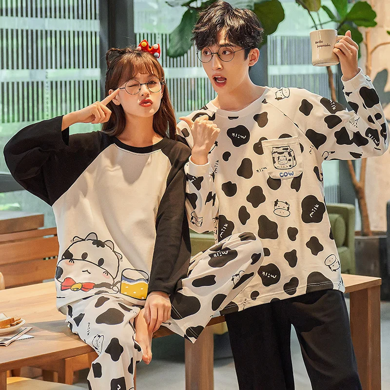 Новинка осенне-зимние хлопковые Пижамные комплекты для пар брюки с круглым