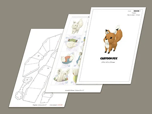 Мультяшная лиса 3D бумажная модель сделай сам Мультяшные животные Бумажная