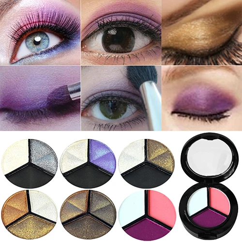 3 Colors Eyeshadow Natural Smoky Cosmetic Eye Shadow Palette Set Beauty Make Up with Mirror and Brush |