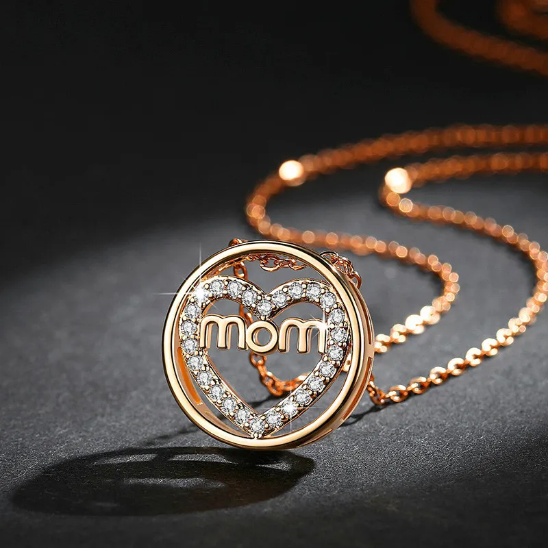 Mom Letter Neckalce Mother's Day Jewelry Gift Zircon Heart Pendant Gold Silver Color Chain Choker Necklace Hot Sale Accessories |