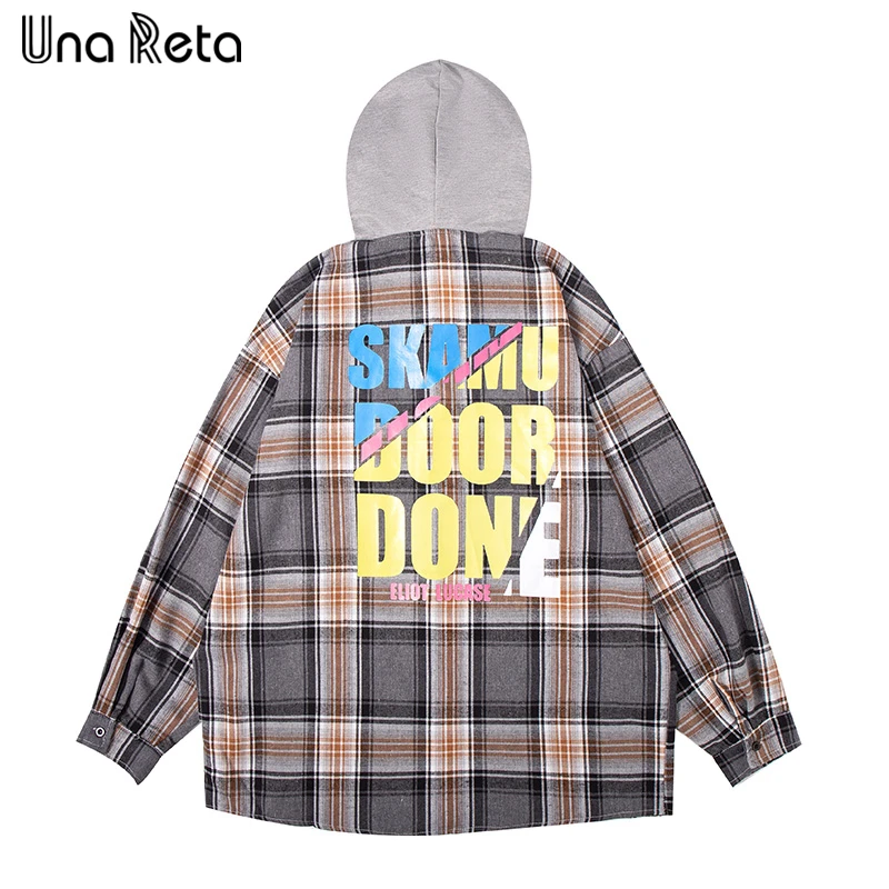 

Мужская рубашка Una Reta, новая весенняя одежда в стиле хип-хоп, с принтом, с капюшоном, с длинными рукавами, уличная одежда, повседневные свобод...