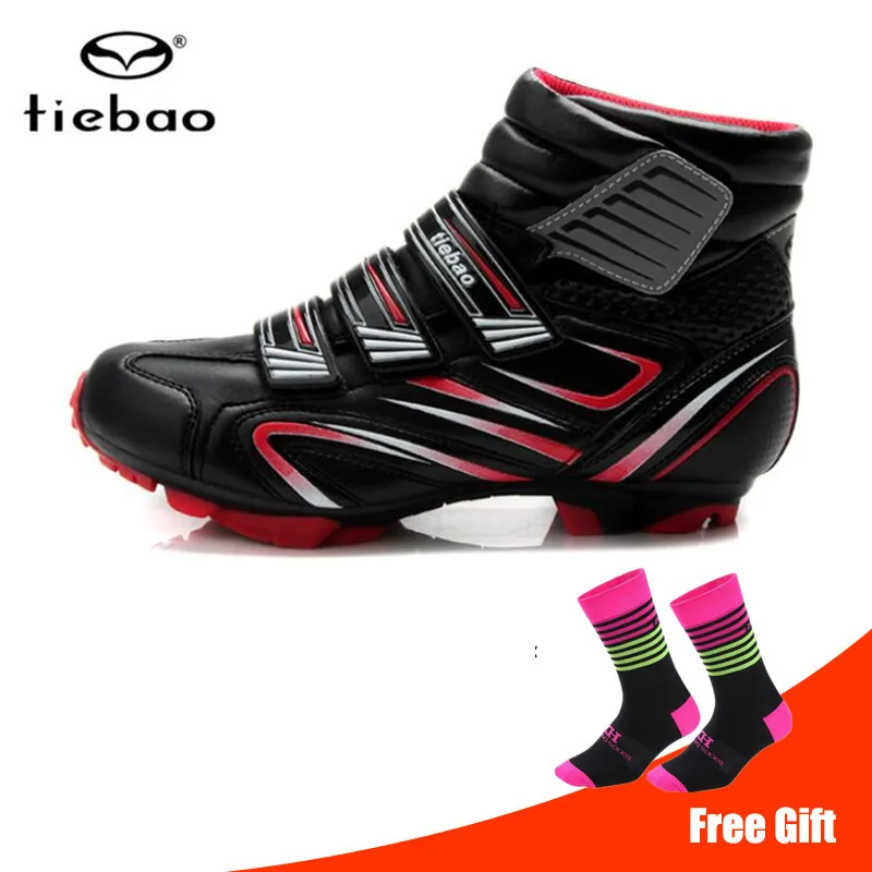 add socks TIEBAO Winter MTB Cycling Shoes add SPD Pedal cleat set Pro Men sneakers women Mountain Bike Self-Locking Riding Bicycle Shoes - Цвет: add socks