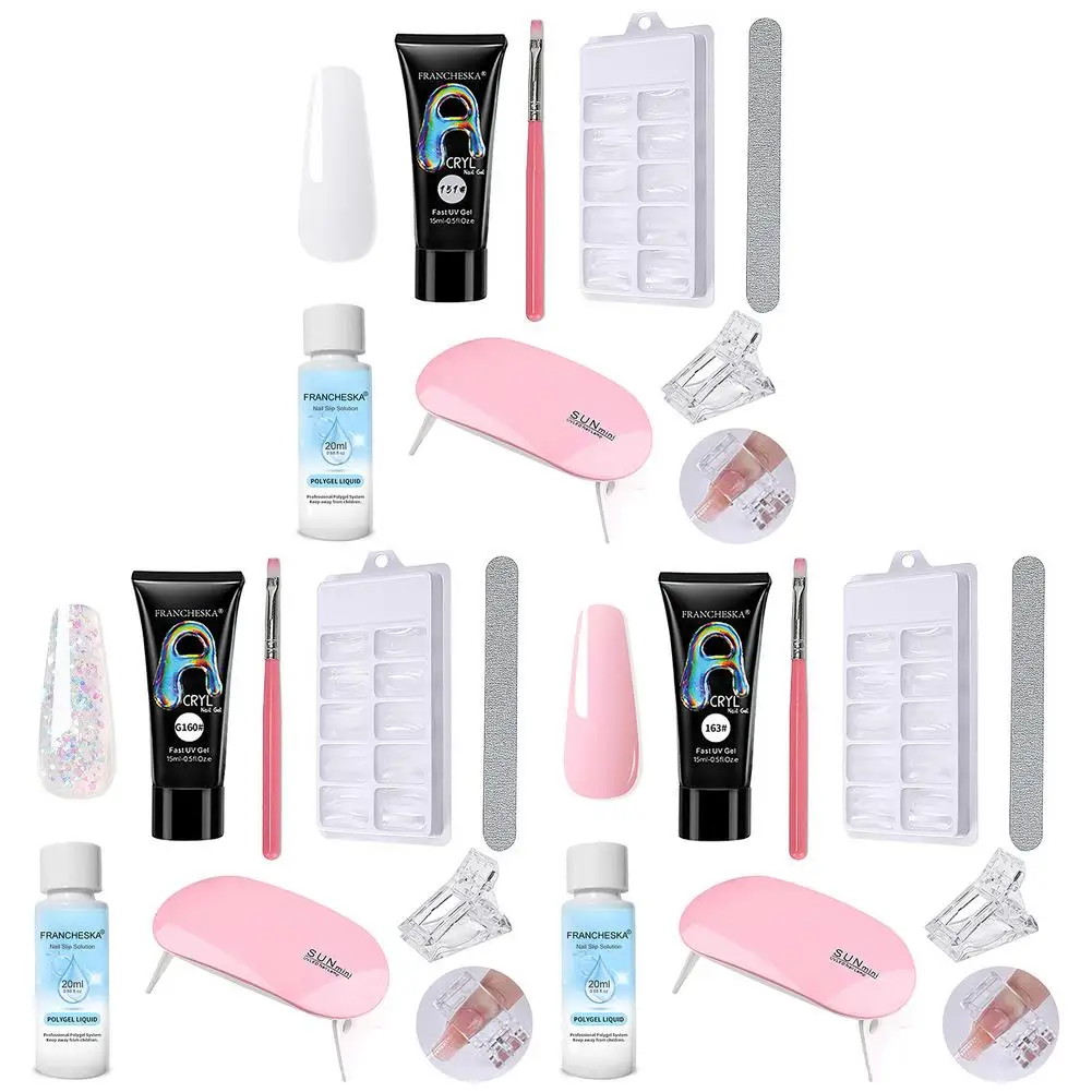 

6PCS Nail Extension Kit with 15ML Poly Nail Gel UV Lamp Clip