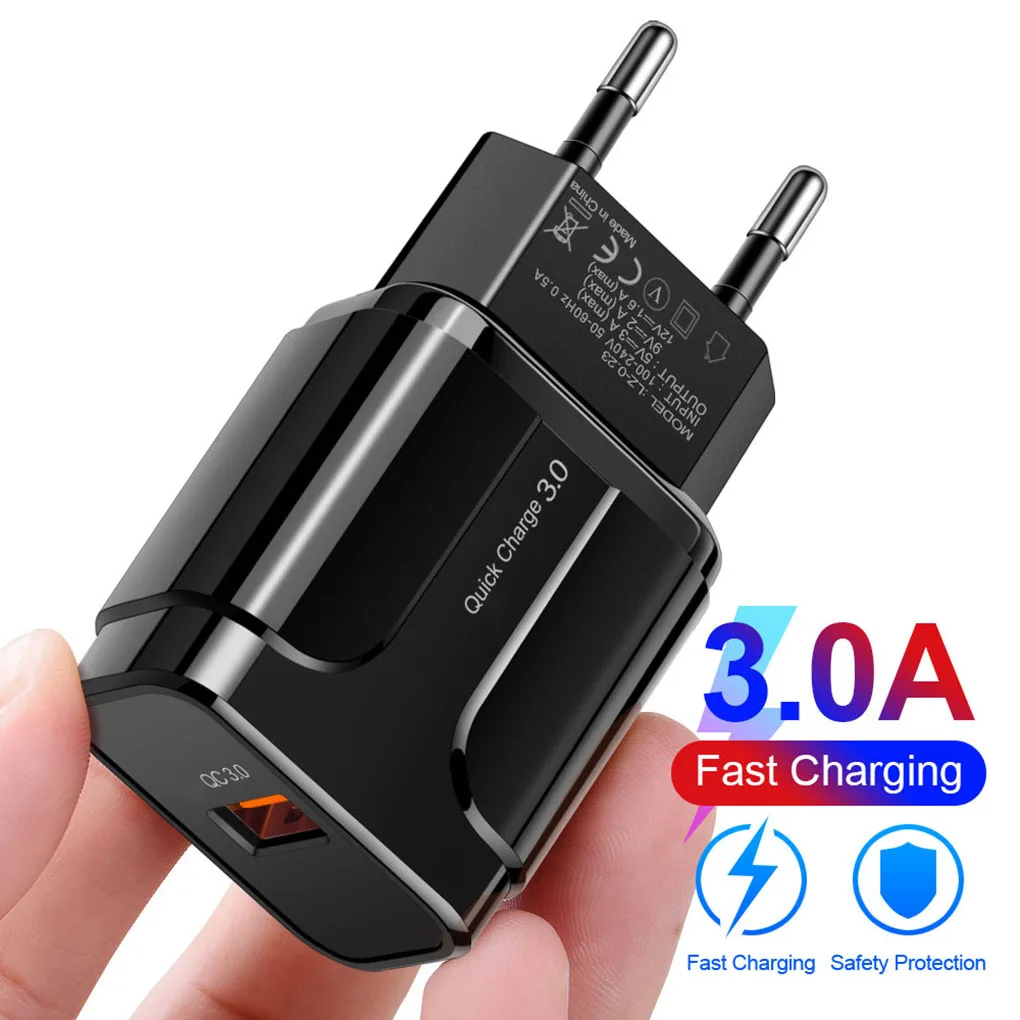 

EU/US Plug Phone Charger Quick Charge QC 3.0 Fast Charging Adapter 18W/3A Portable Travel Wall USB Charger For iPhone Huawei