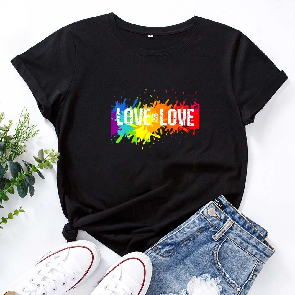 

Love Is Love Print T-shirt Women Rainbow Graphic T Shirt Women Fashion Cute Casual Tshirt Women Cotton O-neck White T Shirt Top