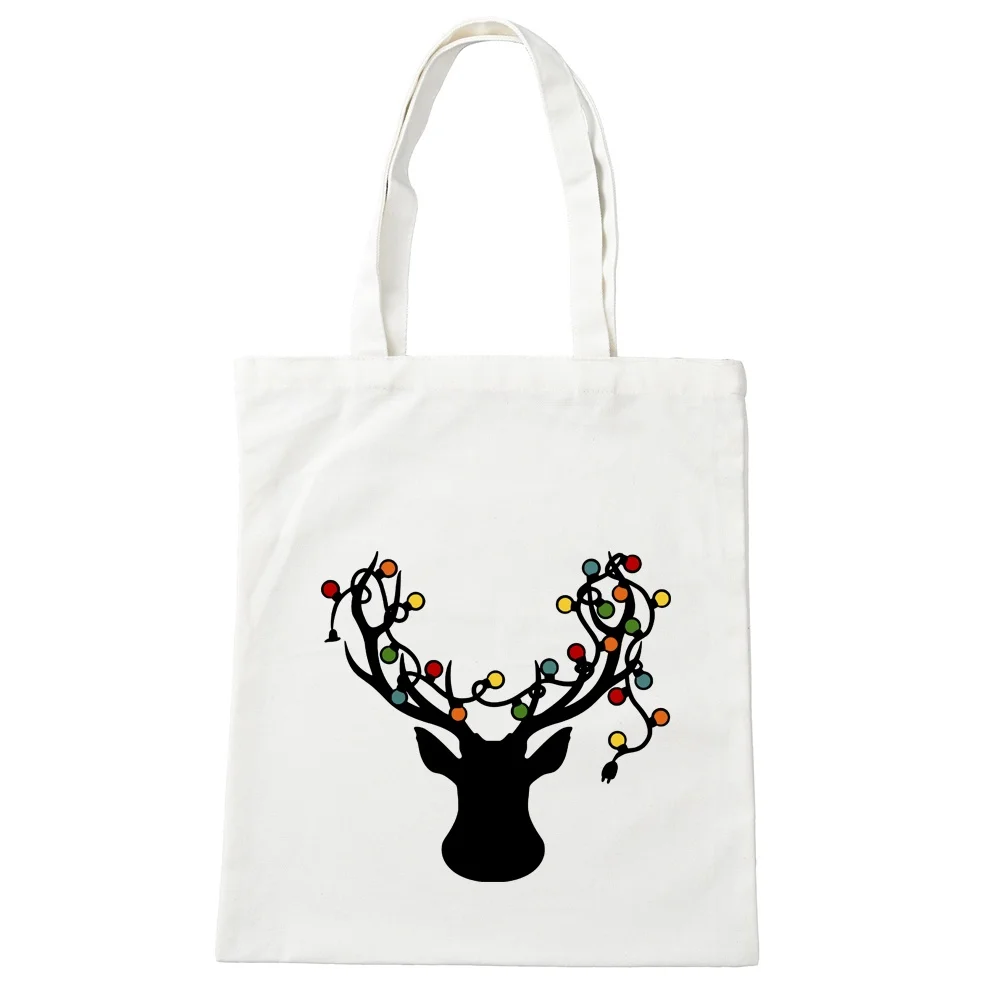 

Хлопчатобумажная Холщовая Сумка-тоут с оленем, сумка через плечо, Женская многоразовая сумка-тоут для продуктов, сумки для покупок в подаро...